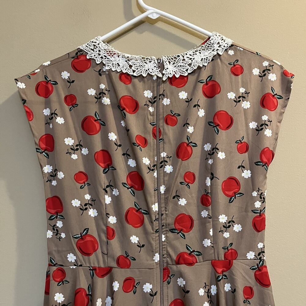 HELL BUNNY VIXEN Dress NWT Sz M Apple Print Pin Up Swing Dress Retro Twirl - Picture 7 of 11